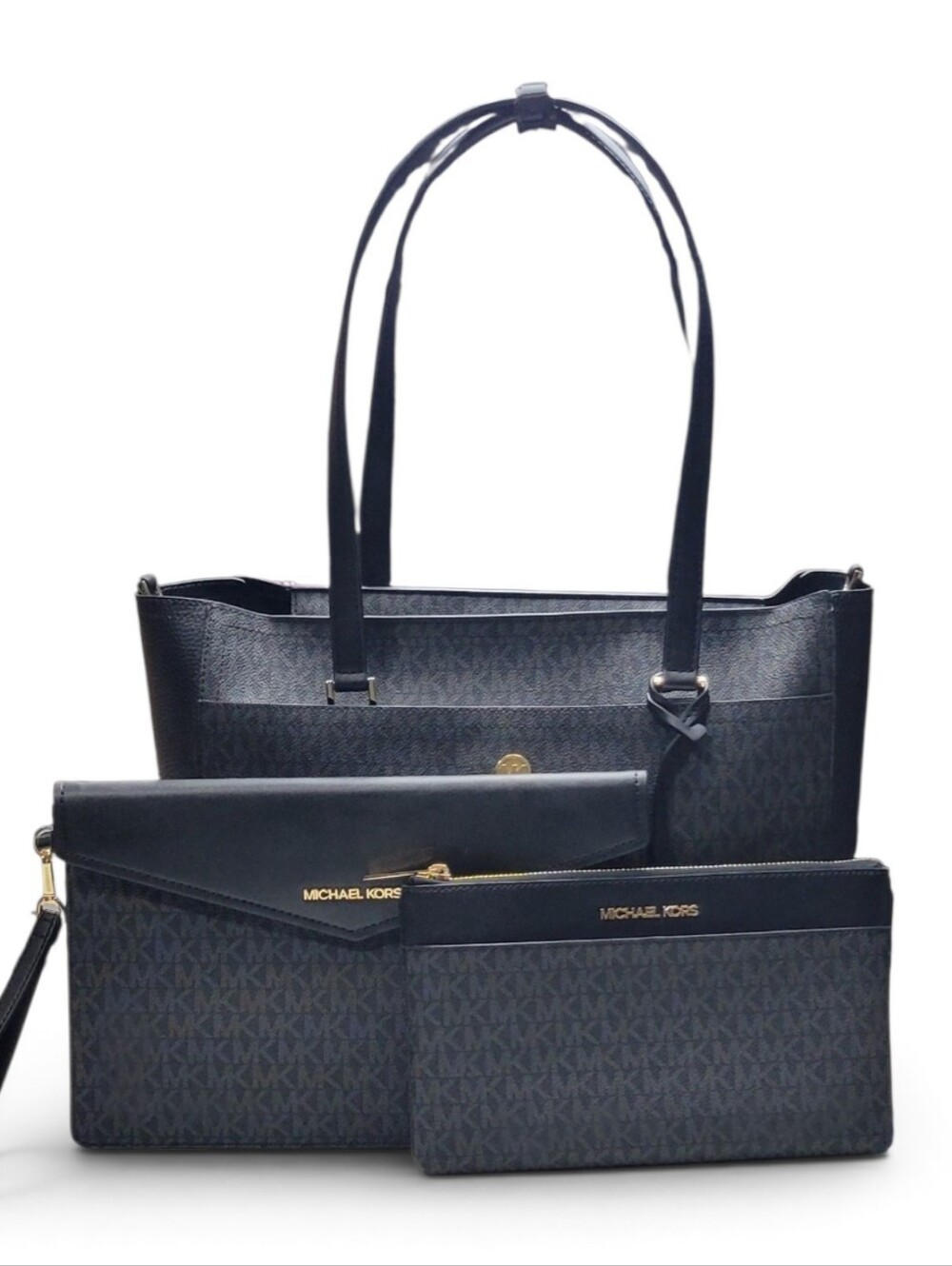 MICHAEL KORS Maisie Large 3-in-1 MK Logo Tote Clutch Wristlet Black